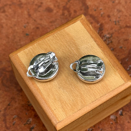 Sterling Silver Rhodium Plated Mother of Pearl Clip On Button Earrings