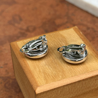 Sterling Silver Rhodium Plated Mother of Pearl Clip On Button Earrings