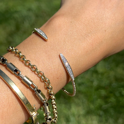 14KT Yellow Gold Diamond Beaded Flex Cuff Bangle Bracelet