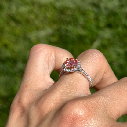 14KT White Gold 1.75 CT Round Fancy Pink Lab Diamond Halo Ring