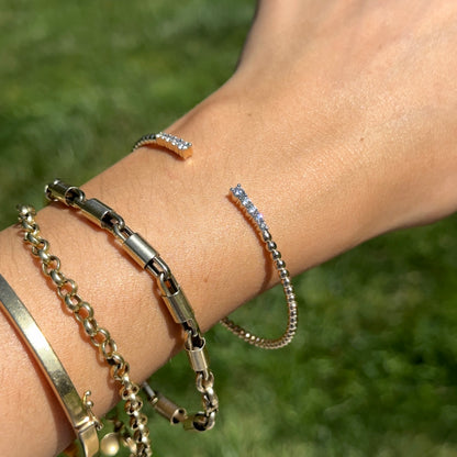 14KT Yellow Gold Diamond Beaded Cuff Bangle Bracelet