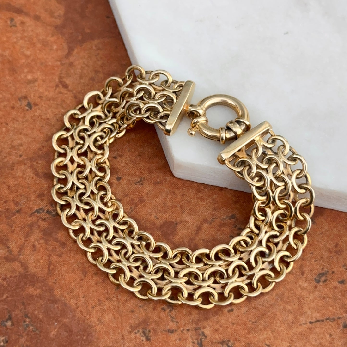 Estate 14KT Yellow Gold Open Weave Bracelet + Fancy Spring Clasp