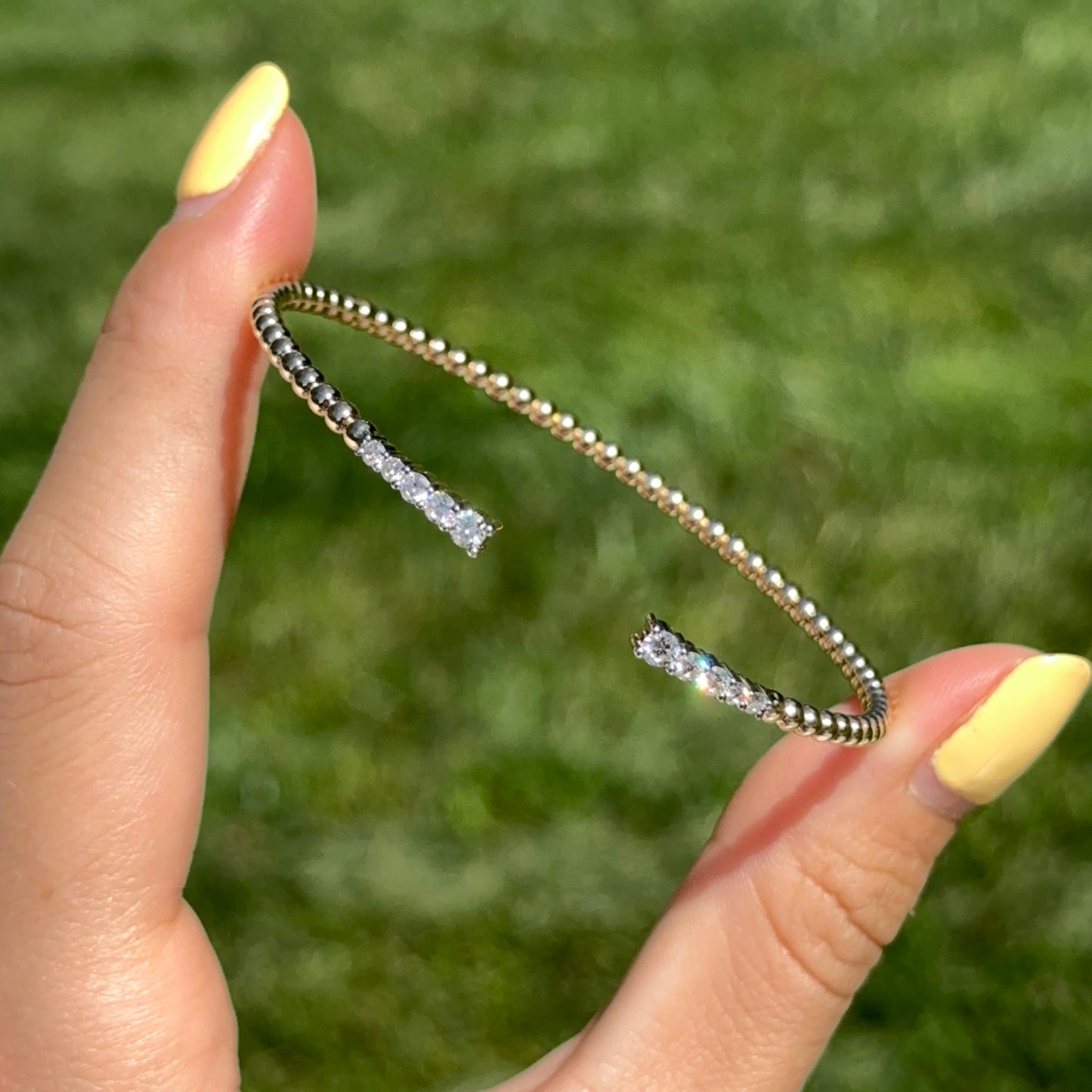14KT Yellow Gold Diamond Beaded Cuff Bangle Bracelet