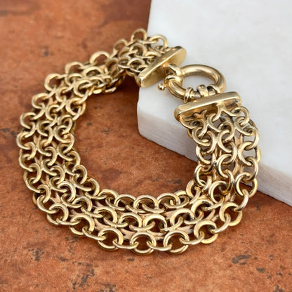 Estate 14KT Yellow Gold Open Weave Bracelet + Fancy Spring Clasp