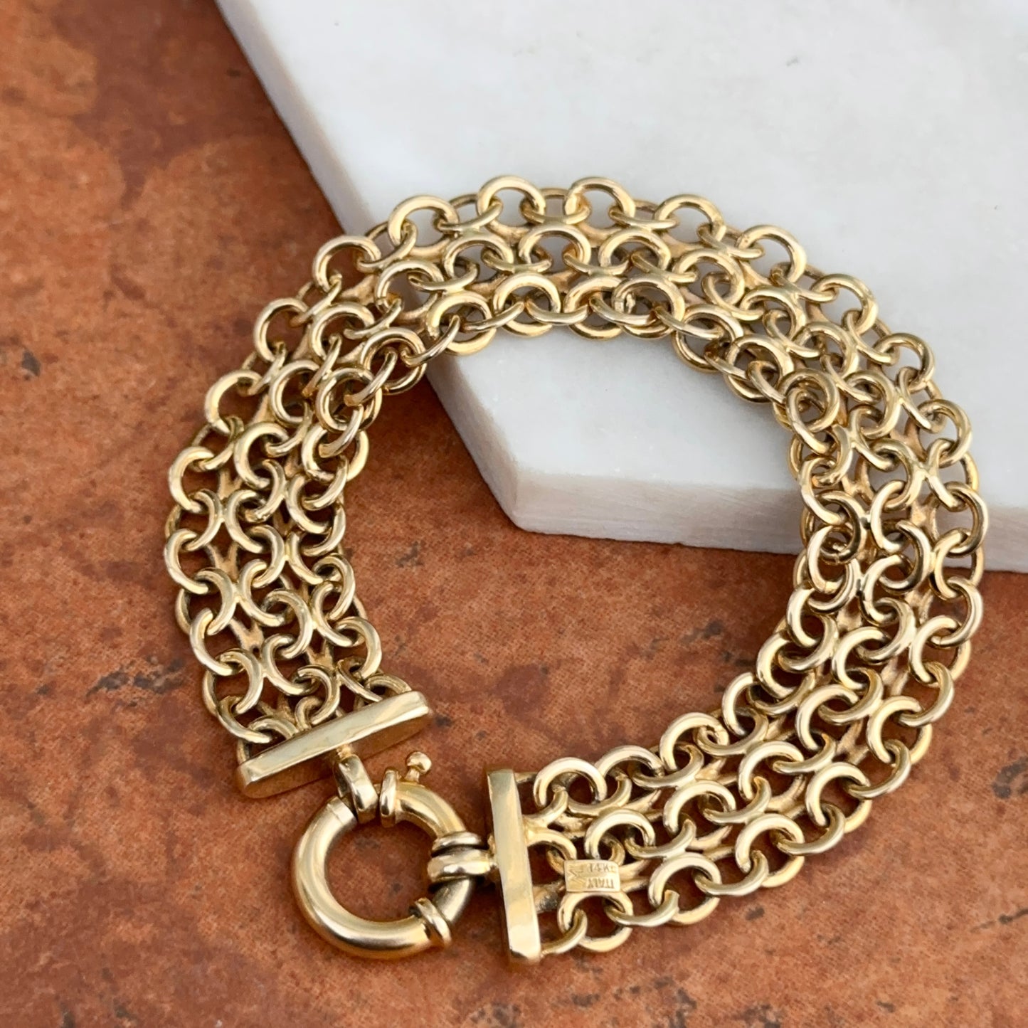 Estate 14KT Yellow Gold Open Weave Bracelet + Fancy Spring Clasp