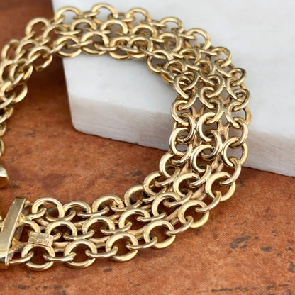 Estate 14KT Yellow Gold Open Weave Bracelet + Fancy Spring Clasp