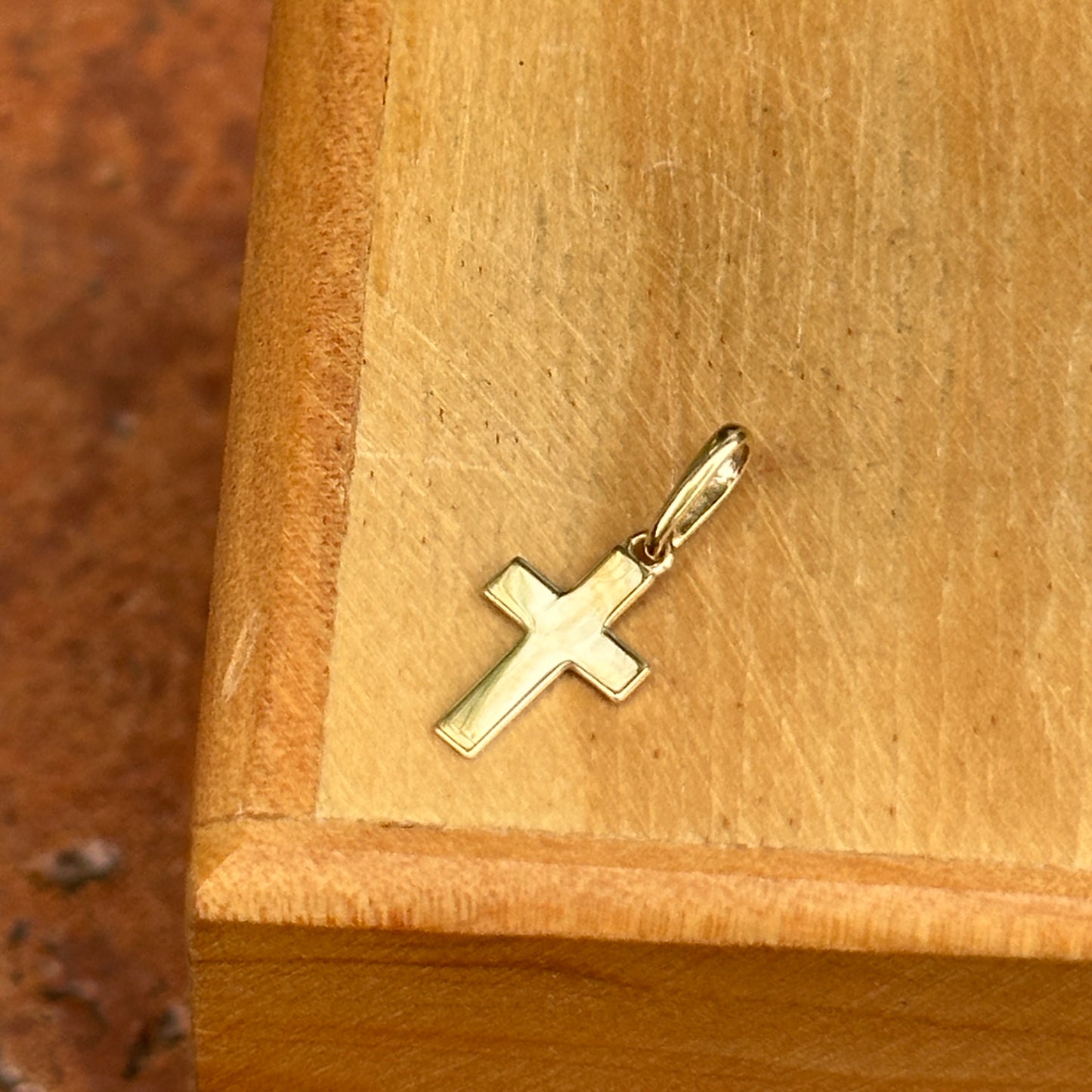 14KT Yellow Gold Flat Mini Cross Pendant Charm 12mm