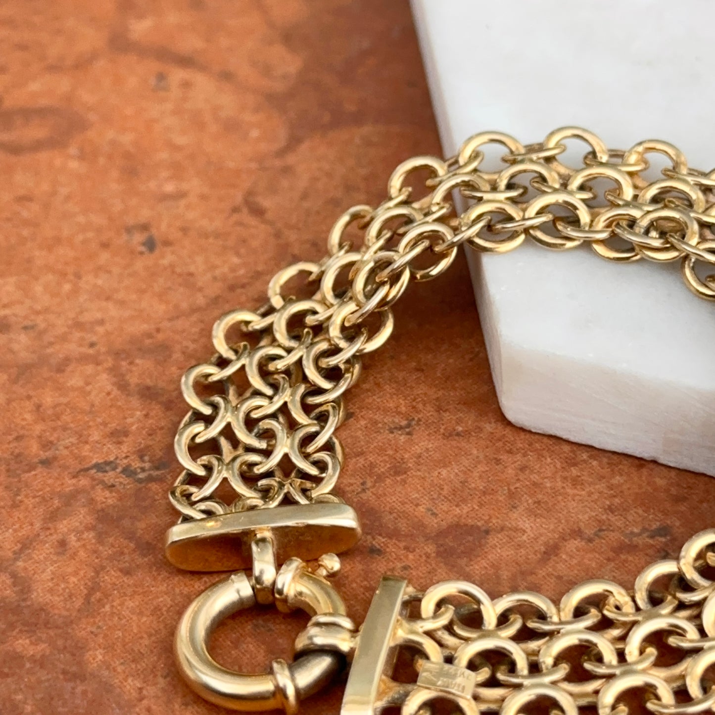 Estate 14KT Yellow Gold Open Weave Bracelet + Fancy Spring Clasp