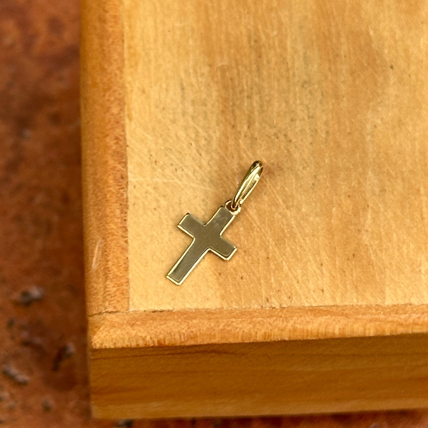 14KT Yellow Gold Flat Mini Cross Pendant Charm 12mm