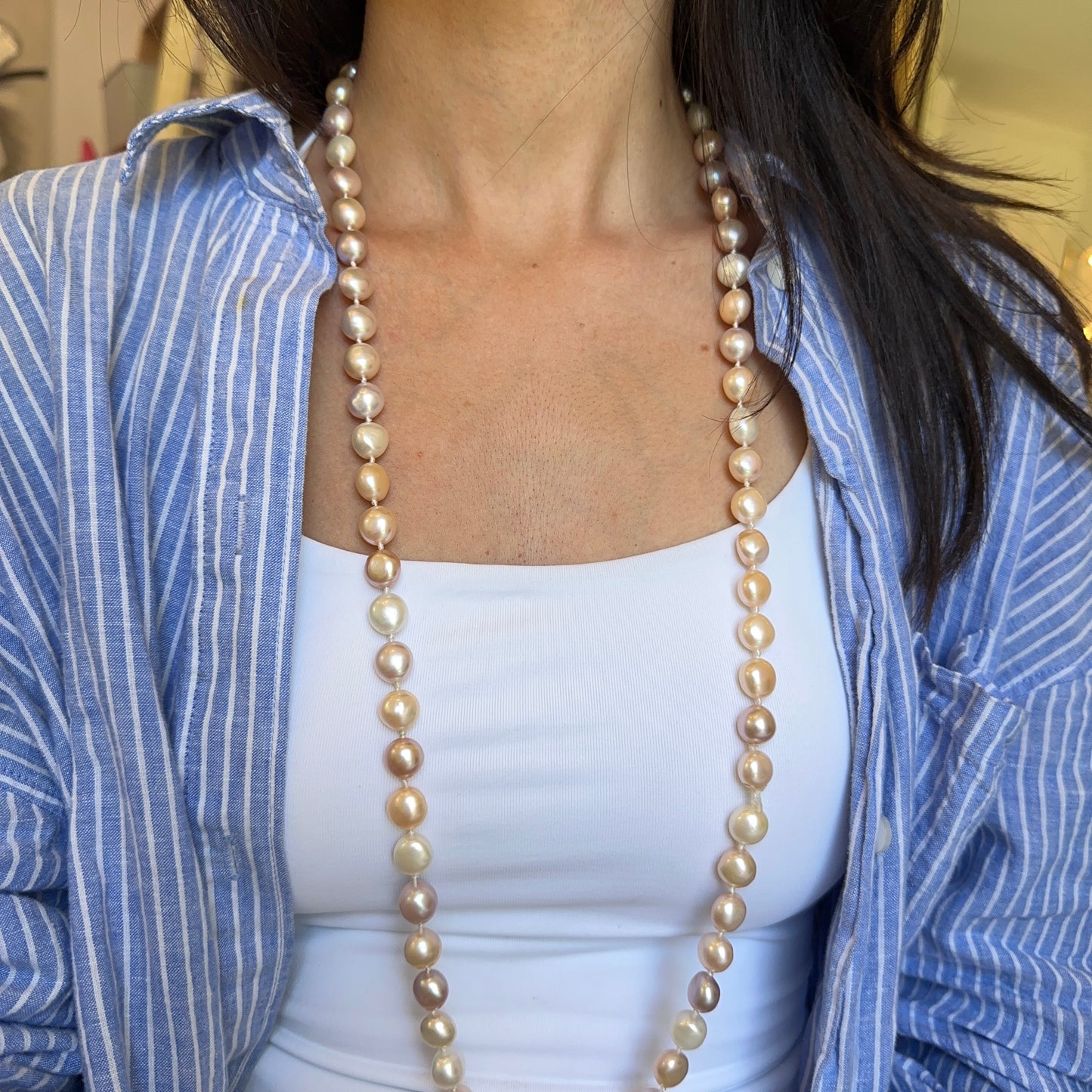 Estate Pink + White South Sea Pearl Strand Necklace 37"