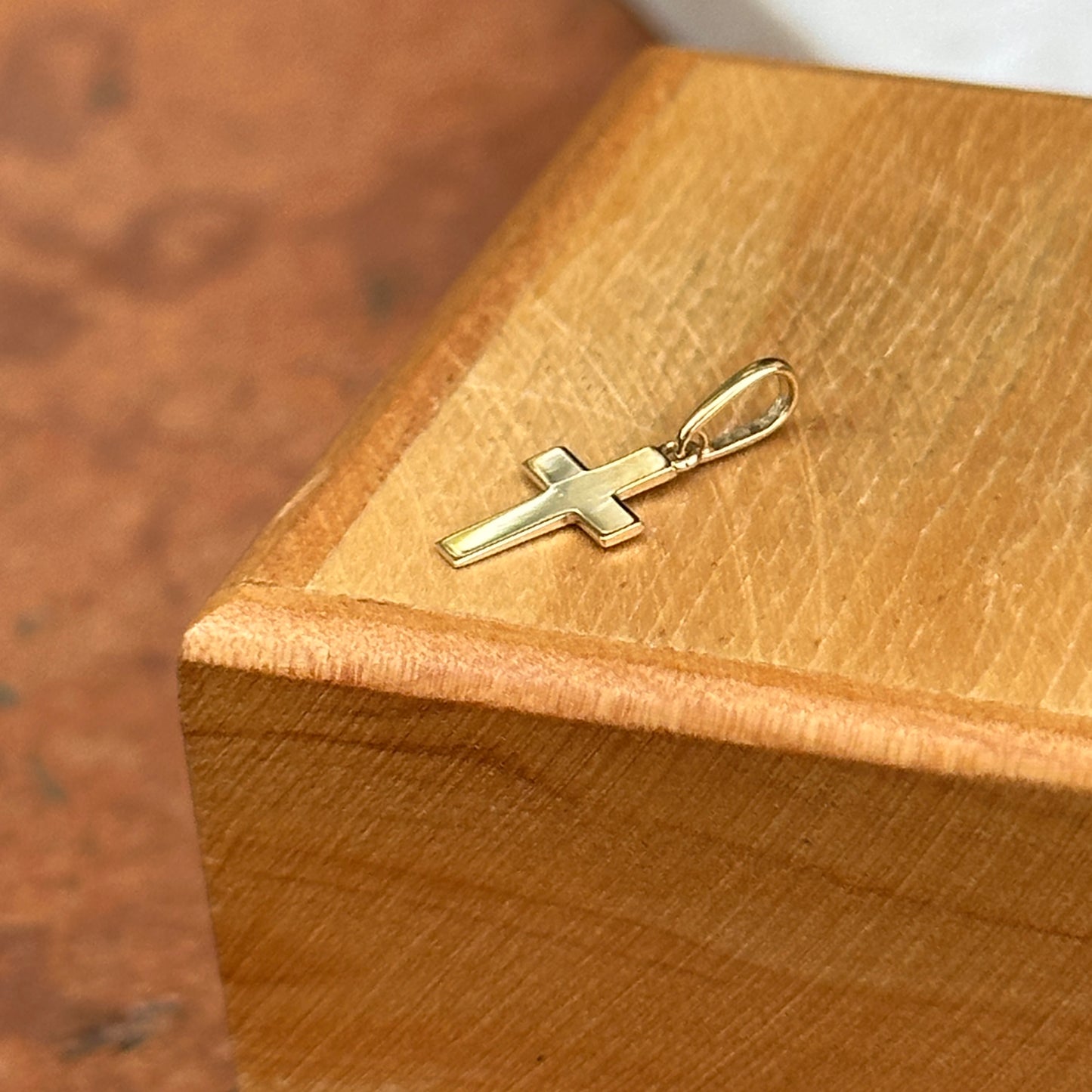14KT Yellow Gold Flat Mini Cross Pendant Charm 12mm