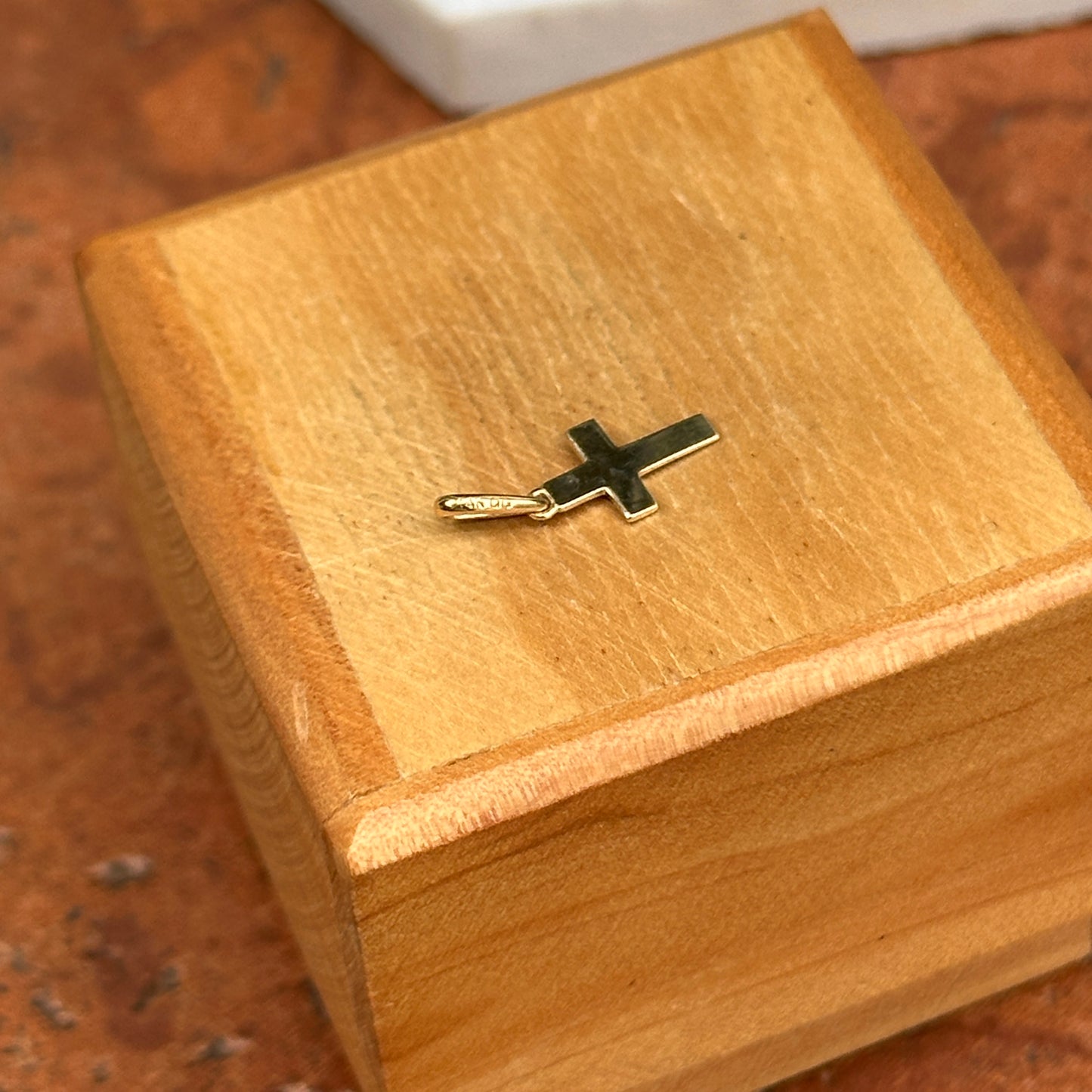 14KT Yellow Gold Flat Mini Cross Pendant Charm 12mm