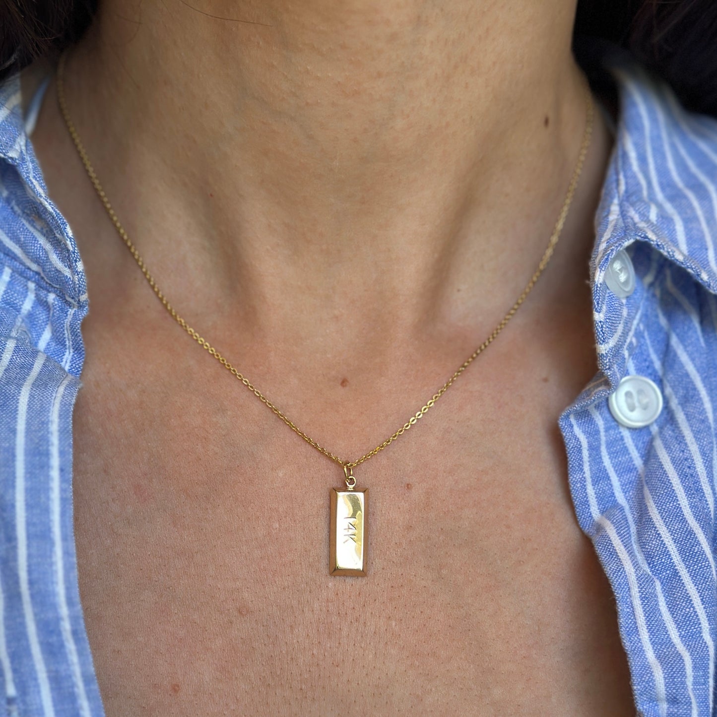 14KT Yellow Gold 3D Gold Bar Pendant Charm