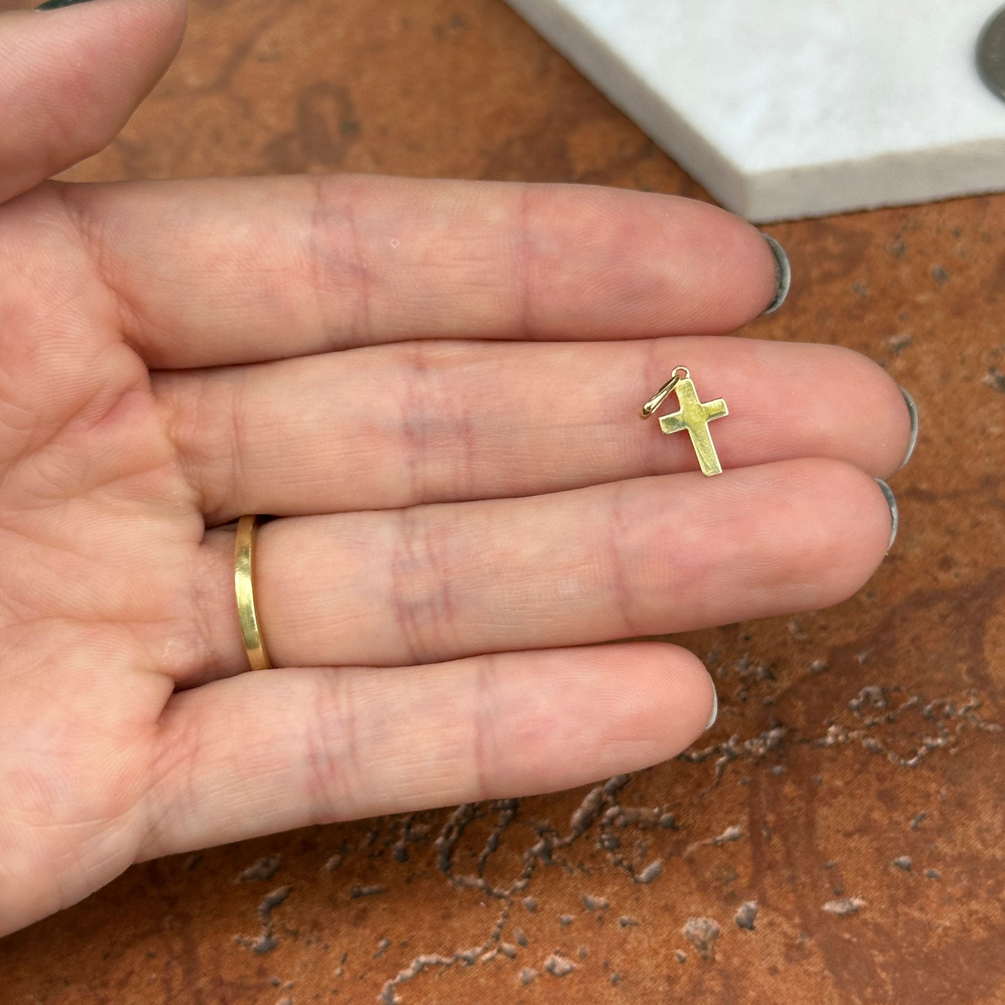 14KT Yellow Gold Flat Mini Cross Pendant Charm 12mm