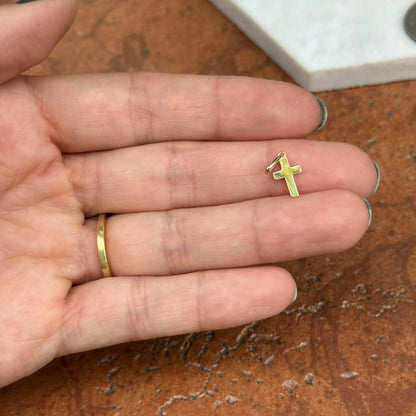 14KT Yellow Gold Flat Mini Cross Pendant Charm 12mm