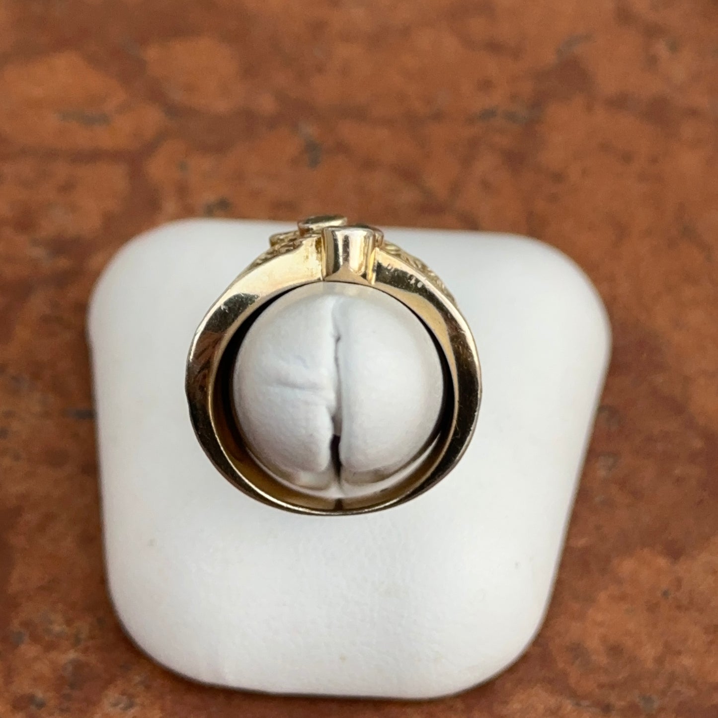 Estate Gold-Plated Sterling Silver Round Emeralds Bezel Textured Ring