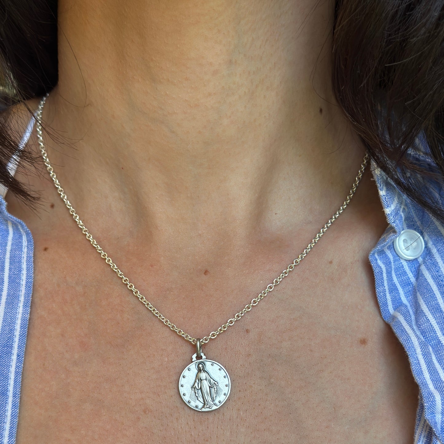 Sterling Silver Miraculous Medal Round Pendant 18mm