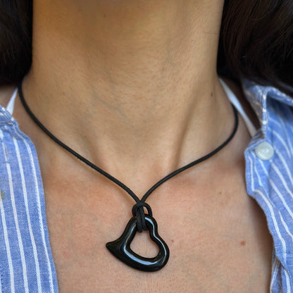 Estate Black Onyx Heart Pendant Charm