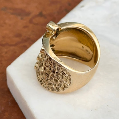 Estate Gold-Plated Sterling Silver Round Emeralds Bezel Textured Ring