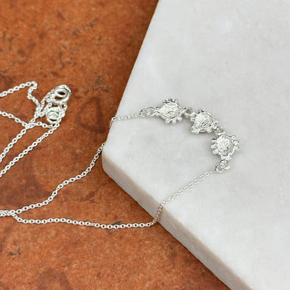 Sterling Silver Red, Orange, Purple Mini Enamel Ladybugs + CZ Necklace 14''