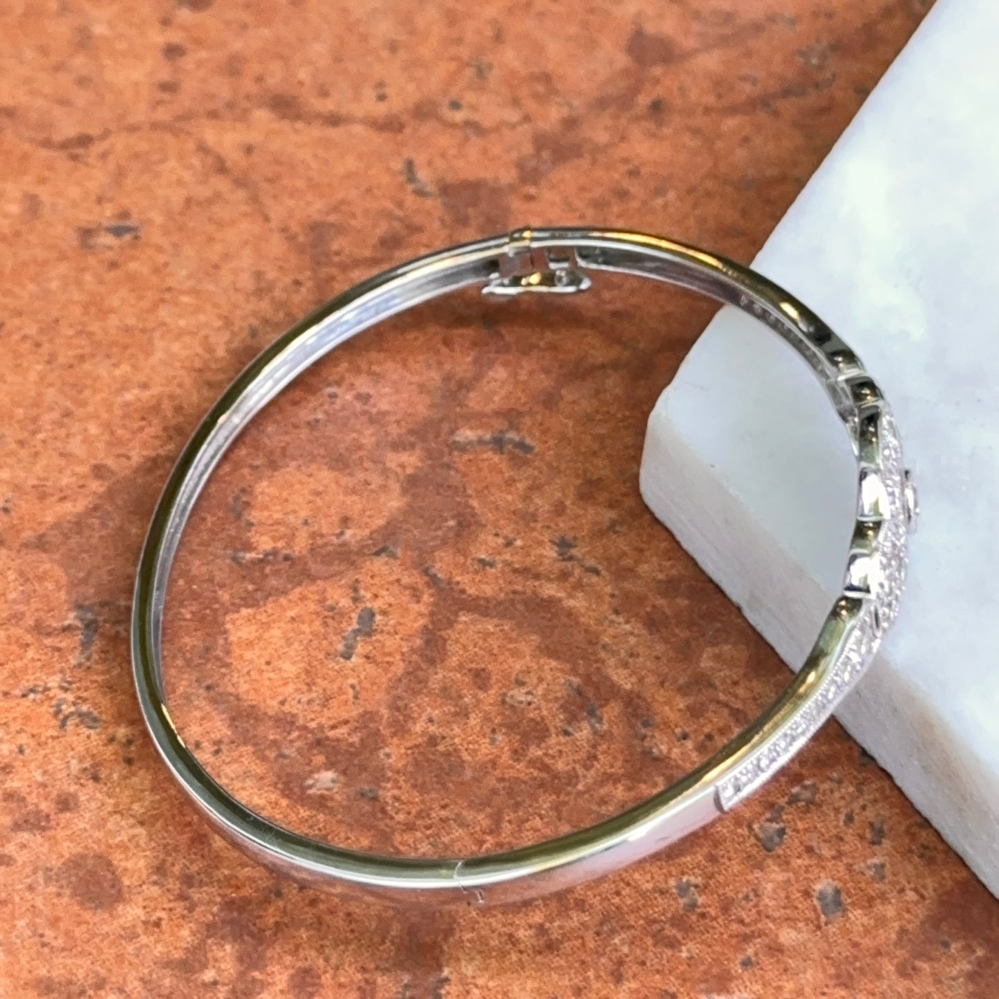 14kT White Gold 2 CT Diamond Filigree Art Deco Bangle Bracelet