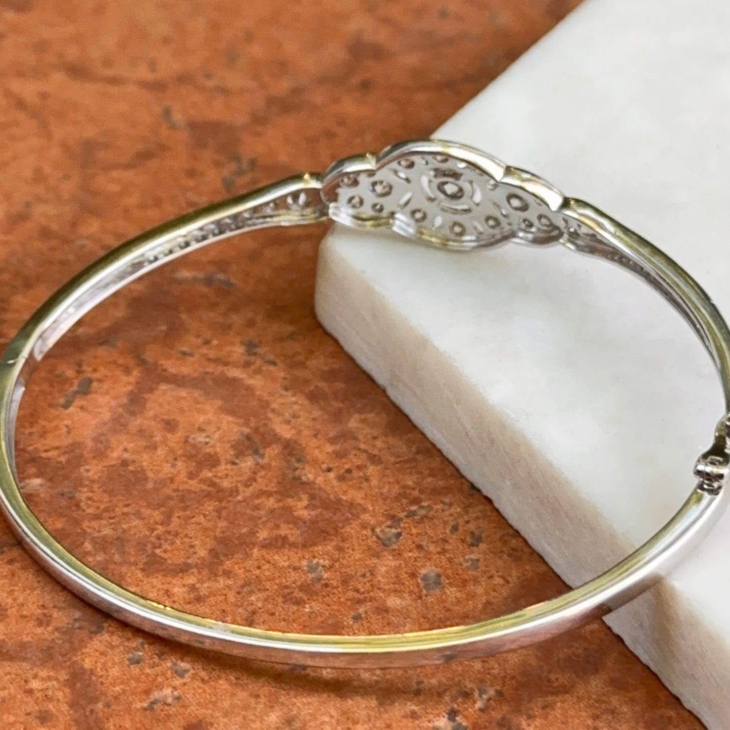 14kT White Gold 2 CT Diamond Filigree Art Deco Bangle Bracelet