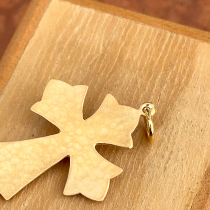 14KT Yellow Gold Matte Turquoise + Diamond Cross Pendant