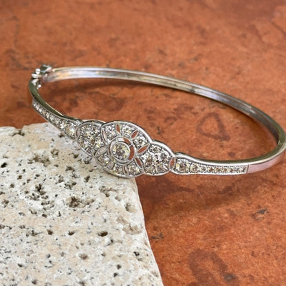 14kT White Gold 2 CT Diamond Filigree Art Deco Bangle Bracelet