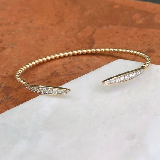 14KT Yellow Gold Diamond Beaded Flex Cuff Bangle Bracelet