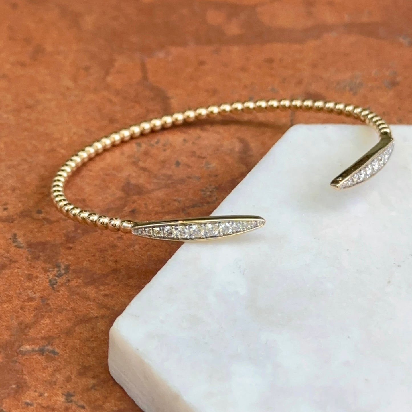 14KT Yellow Gold Diamond Beaded Flex Cuff Bangle Bracelet