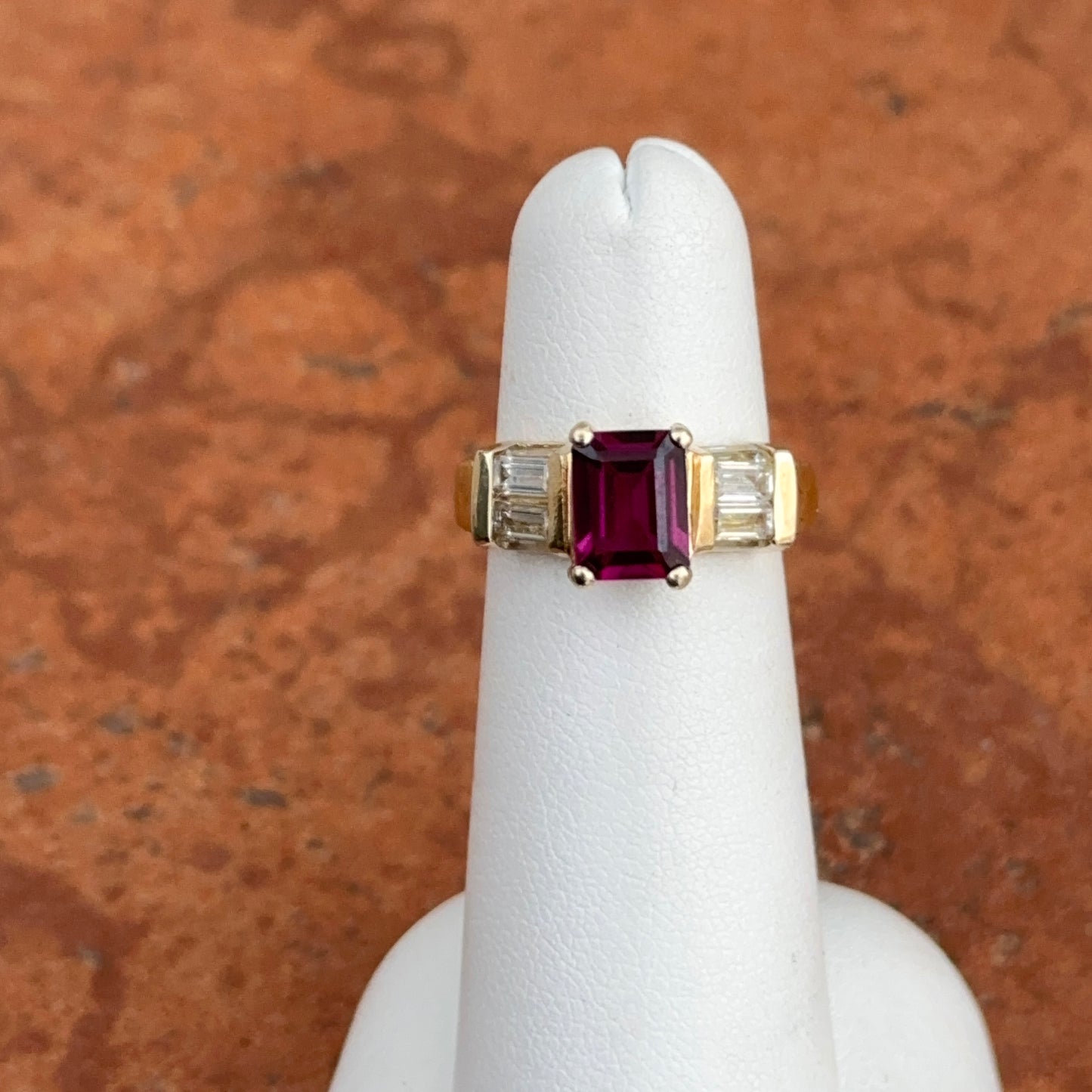 Estate 14KT Yellow Gold Emerald-Cut Pink Tourmaline + Simulated Diamond Ring
