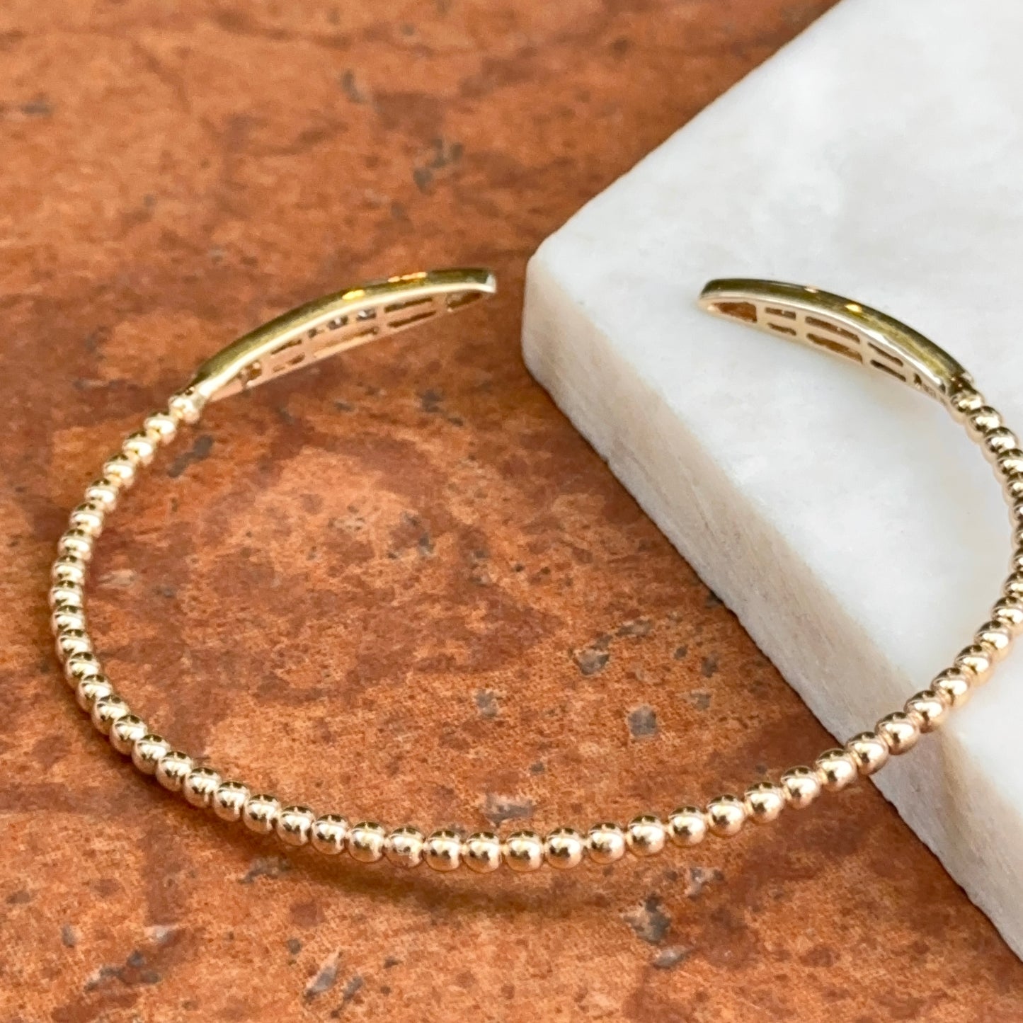 14KT Yellow Gold Diamond Beaded Flex Cuff Bangle Bracelet