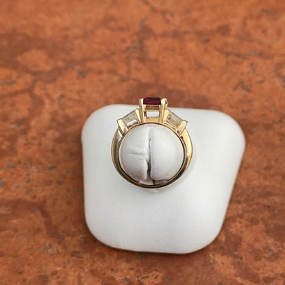 Estate 14KT Yellow Gold Emerald-Cut Pink Tourmaline + Simulated Diamond Ring