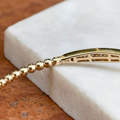 14KT Yellow Gold Diamond Beaded Flex Cuff Bangle Bracelet