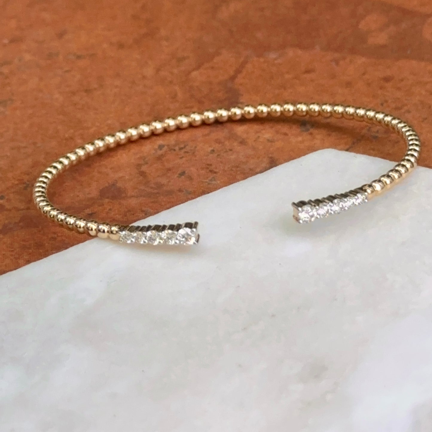 14KT Yellow Gold Diamond Beaded Cuff Bangle Bracelet