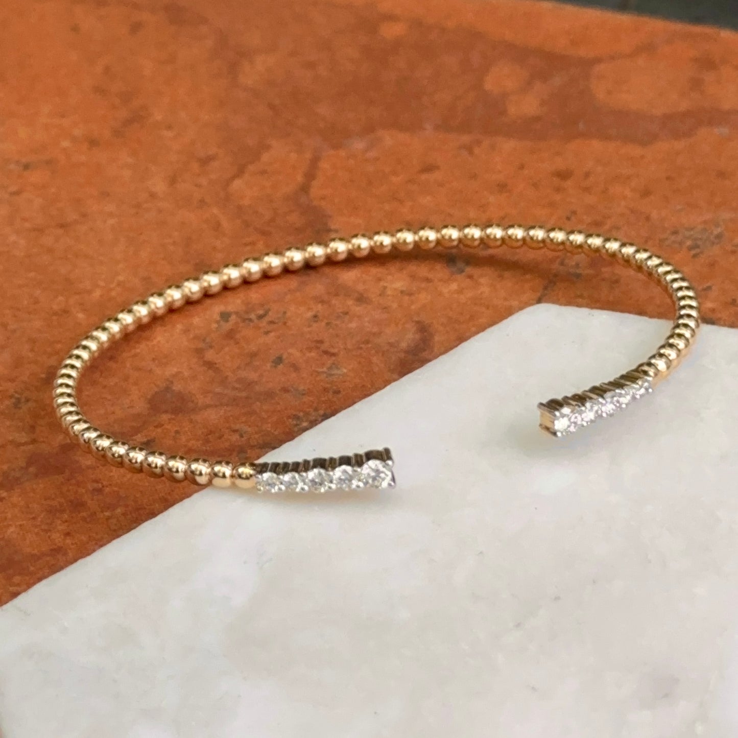 14KT Yellow Gold Diamond Beaded Cuff Bangle Bracelet