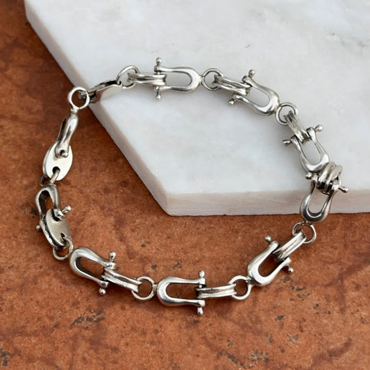 Estate Vintage Sterling Silver Horse Bit Stirrup Horse Shoe Links Bracelet