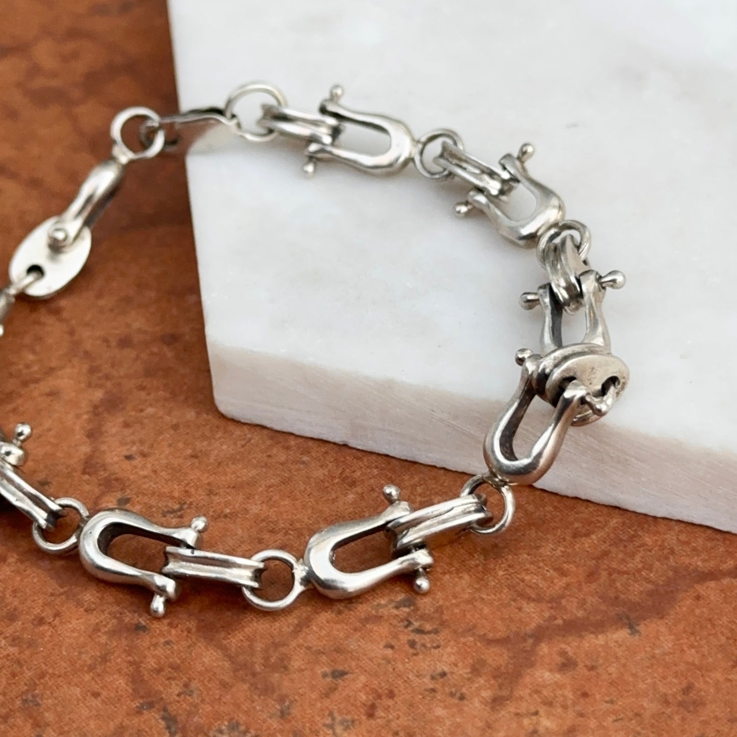 Estate Vintage Sterling Silver Horse Bit Stirrup Horse Shoe Links Bracelet