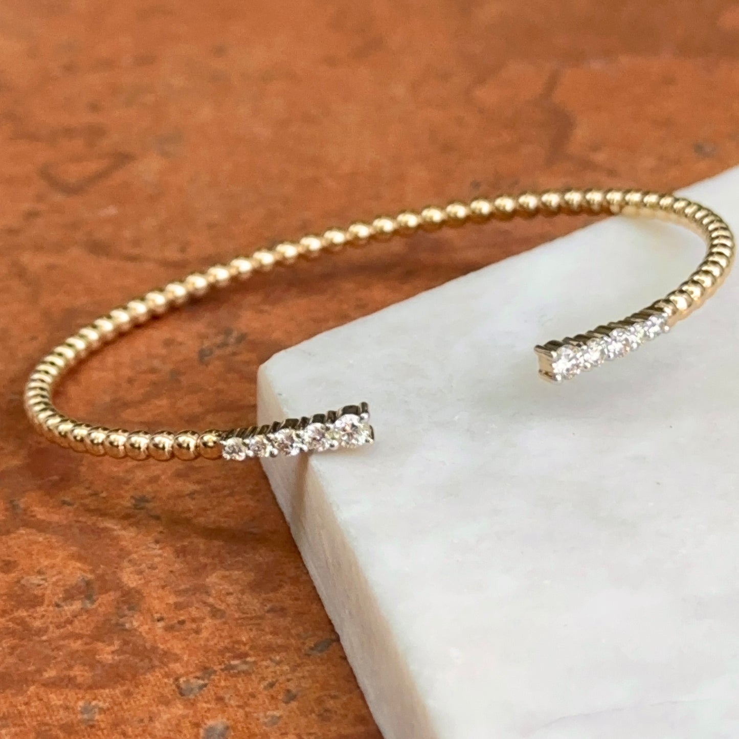 14KT Yellow Gold Diamond Beaded Cuff Bangle Bracelet