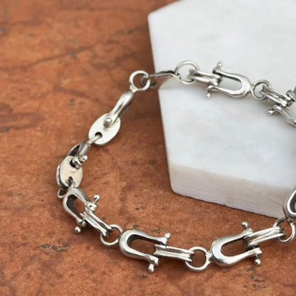 Estate Vintage Sterling Silver Horse Bit Stirrup Horse Shoe Links Bracelet