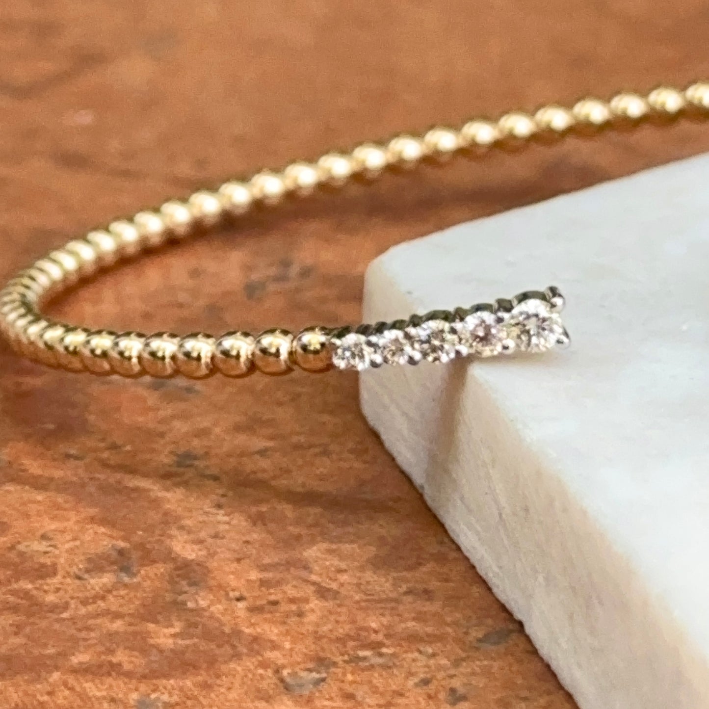 14KT Yellow Gold Diamond Beaded Cuff Bangle Bracelet
