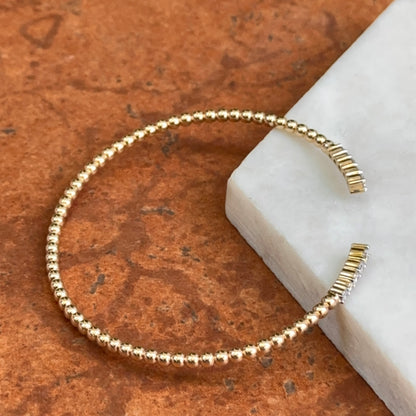 14KT Yellow Gold Diamond Beaded Cuff Bangle Bracelet