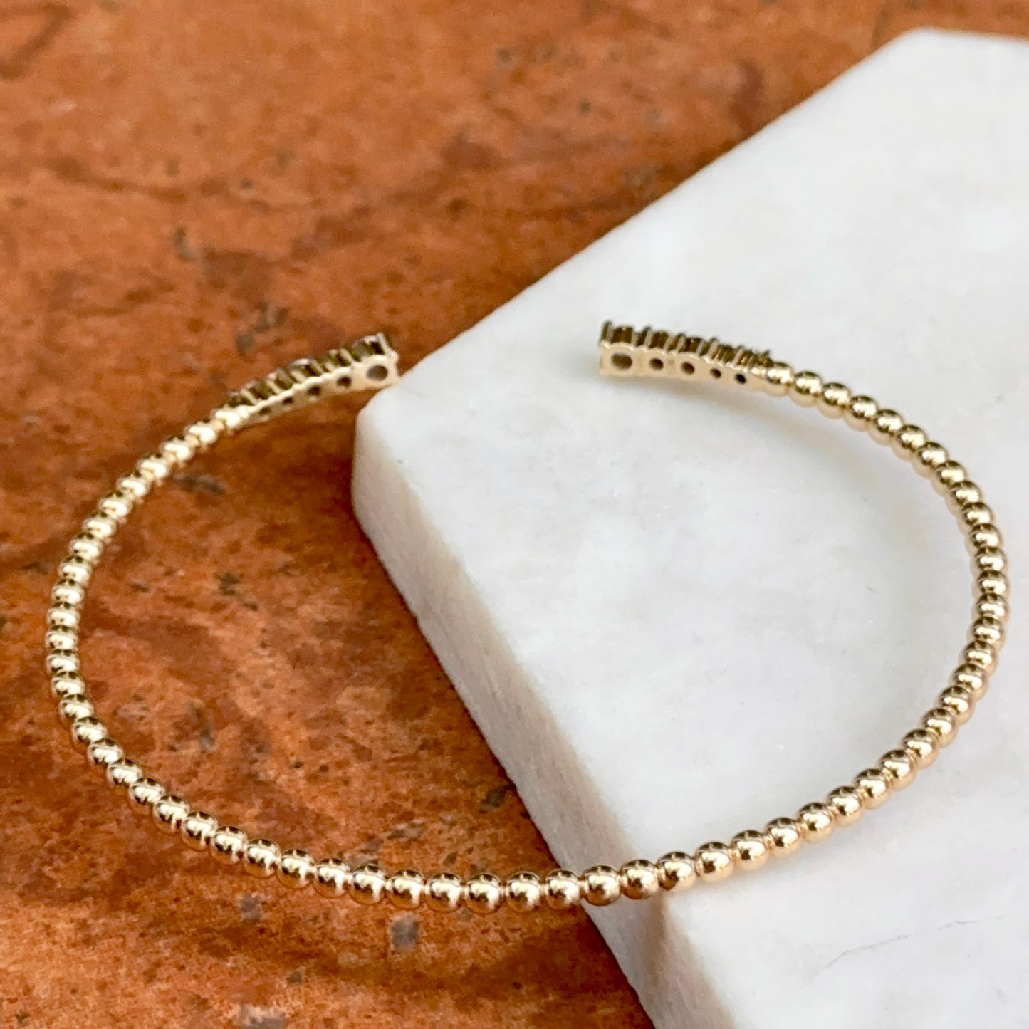 14KT Yellow Gold Diamond Beaded Cuff Bangle Bracelet