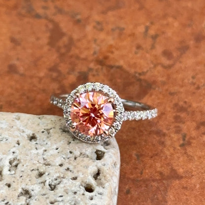 14KT White Gold 1.75 CT Round Fancy Pink Lab Diamond Halo Ring