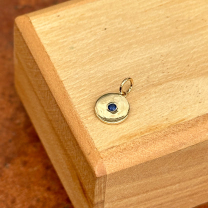 14KT Yellow Gold Mini Blue Sapphire Disc Pendant Charm