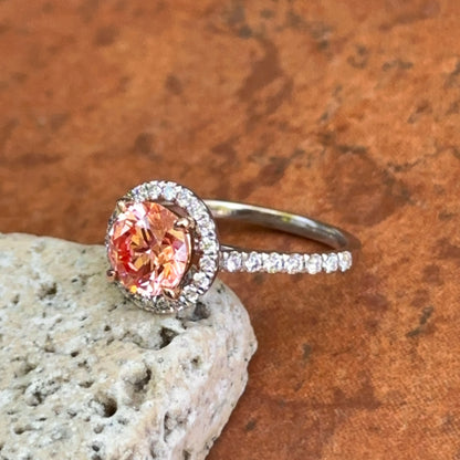 14KT White Gold 1.75 CT Round Fancy Pink Lab Diamond Halo Ring
