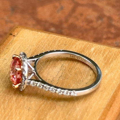 14KT White Gold 1.75 CT Round Fancy Pink Lab Diamond Halo Ring