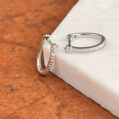 10KT White Gold Natural Diamond Round Huggie Hoop Earrings 11mm