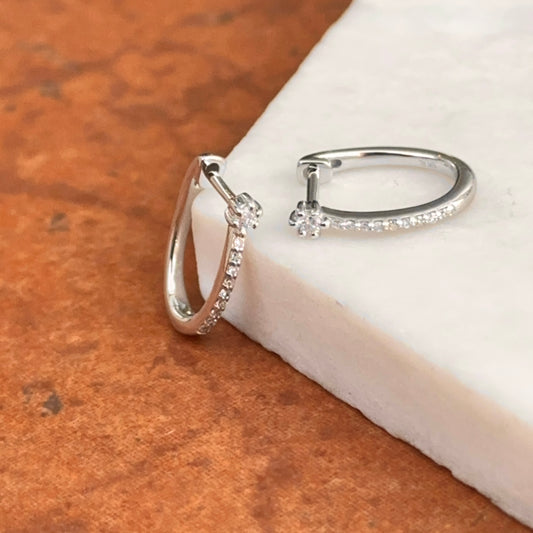 10KT White Gold Natural Diamond Round Huggie Hoop Earrings 11mm