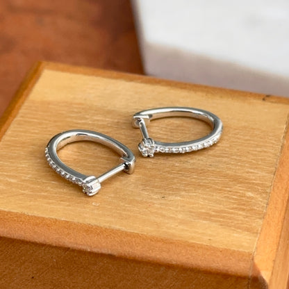 10KT White Gold Natural Diamond Round Huggie Hoop Earrings 11mm